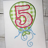 5th Birthday Balloon Number Applique Design Satin Stitch